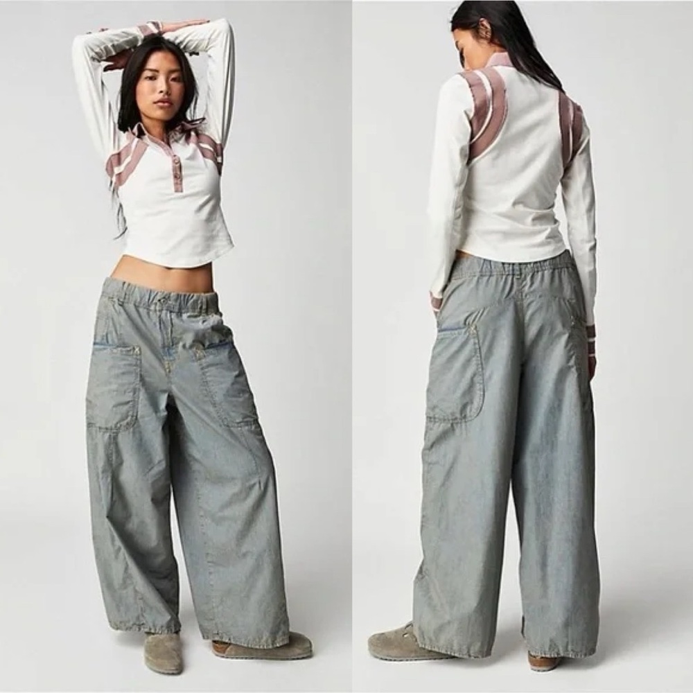 NWT Free People We The Free Shibuya Pull-On Wide-Leg Jeans In Athens Wash